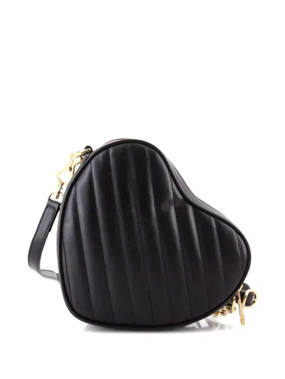 Pre-owned Gucci Interlocking G Heart Diagonal Quilted Leather Mini Shoulder Bag In Black