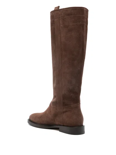 Anna F Leather Topstitching Boots In Brown