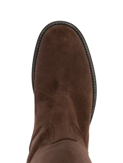 Anna F Leather Topstitching Boots In Brown