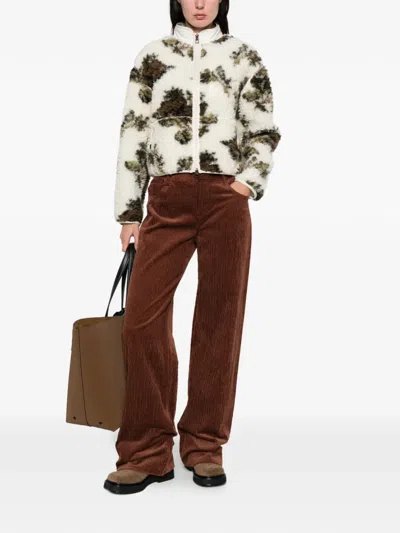 Moncler Zip-up Shearling-effect Jacket In Brown