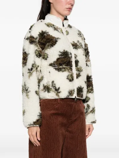 Moncler Zip-up Shearling-effect Jacket In Brown