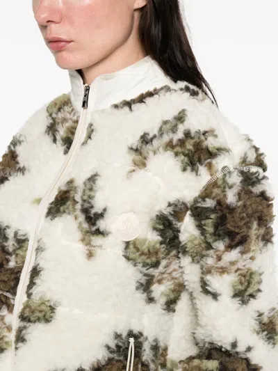 Moncler Zip-up Shearling-effect Jacket In Brown