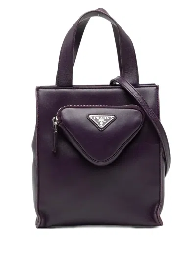 Pre-owned Prada 2013-2025 Nappa Front Pocket Satchel In Purple