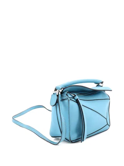 Pre-owned Loewe Puzzle Bag Leather Mini Crossbody Bag In Blue