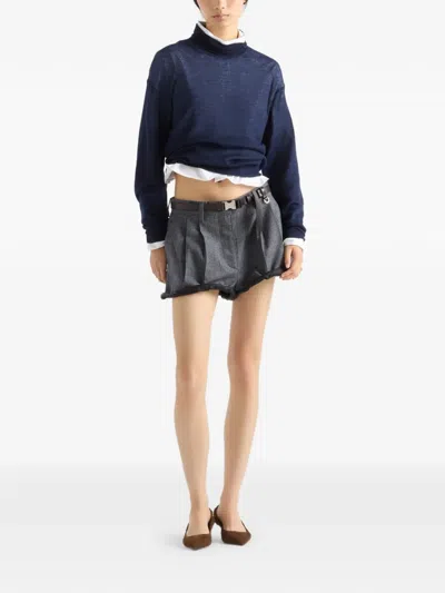 Prada Triangle-logo Long-sleeve Shirt In White