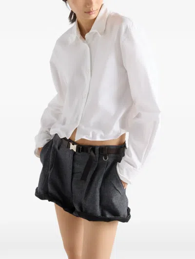 Prada Triangle-logo Long-sleeve Shirt In White