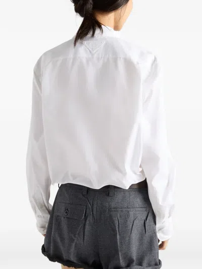 Prada Triangle-logo Long-sleeve Shirt In White
