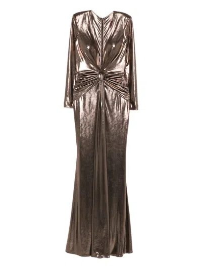 Cristallini Liora Knot Long-sleeve Maxi Dress In Brown