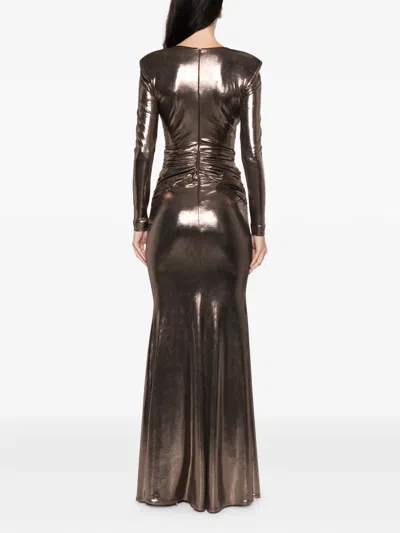 Cristallini Liora Knot Long-sleeve Maxi Dress In Brown