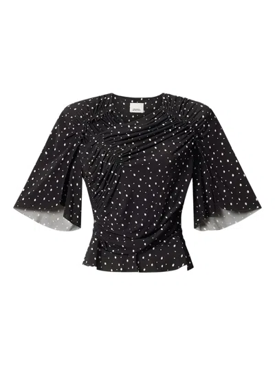 Isabel Marant Draped Polka Dot Top In Black
