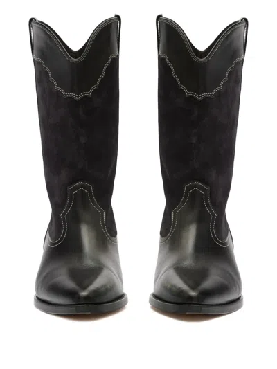 Isabel Marant X Duerto Suede Panel Stitching Boots In Black