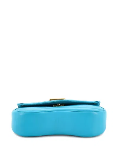 Pre-owned Louis Vuitton New Wave Chain Bag Quilted Leather Mm Crossbody Bag In Blue