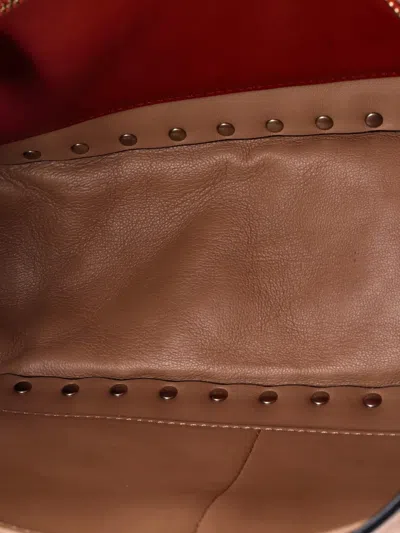 Pre-owned Valentino Garavani Rockstud Spike Flap Bag Quilted Leather Large Shoulder Bag In Neutral