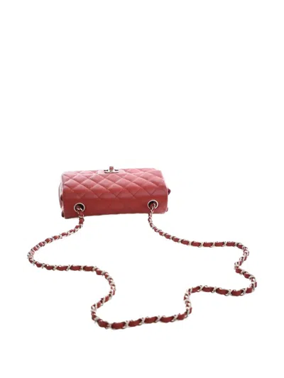 Pre-owned Chanel 2013-2014 Mini Rectangular Classic Caviar Single Flap Crossbody Bag In Red