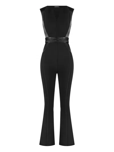 Manière De Voir Satin-trim Jumpsuit In Black