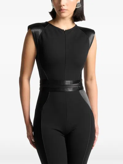 Manière De Voir Satin-trim Jumpsuit In Black