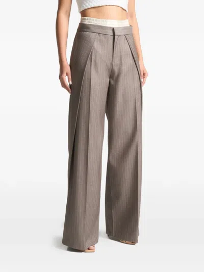 Manière De Voir Sofia Satin-waistband Pinstripe Trousers In Brown