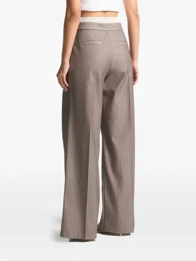 Manière De Voir Sofia Satin-waistband Pinstripe Trousers In Brown