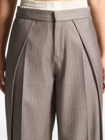 Manière De Voir Sofia Satin-waistband Pinstripe Trousers In Brown