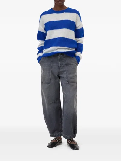 Closed Crew-neck Striped Sweater In Blue