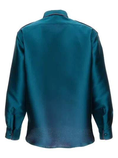 Pinag Contrast-piping Flap-pocket Silk Shirt In Blue