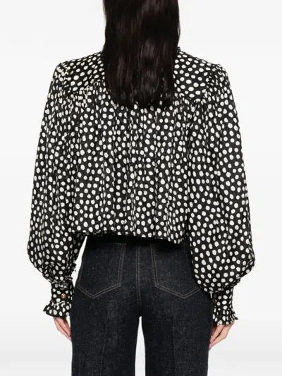 Chloé Maxi Shoulder Top Ruffled Collar Polka Dots In Black
