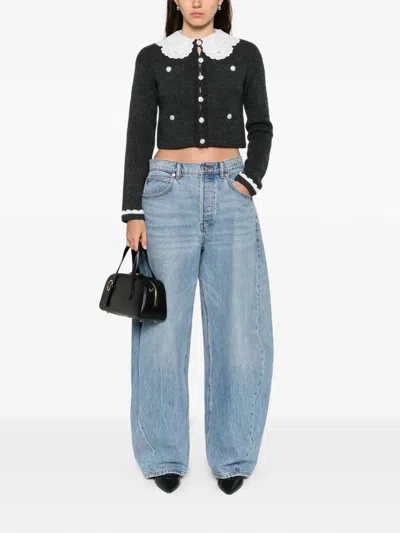 Self-portrait Lace-collar Button Cardigan In Black