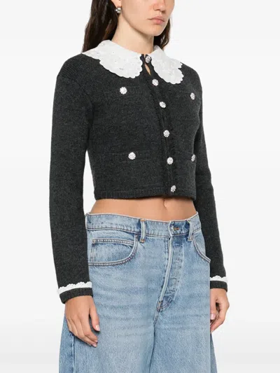 Self-portrait Lace-collar Button Cardigan In Black