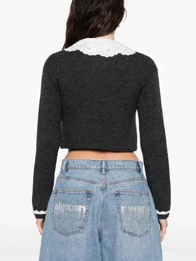 Self-portrait Lace-collar Button Cardigan In Black