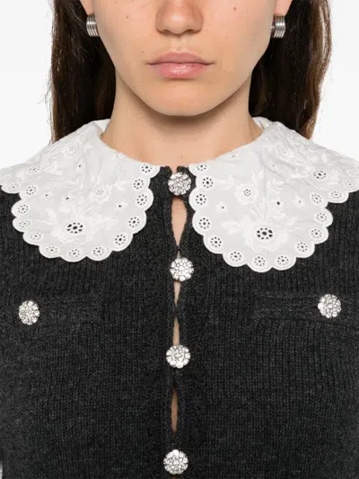 Self-portrait Lace-collar Button Cardigan In Black