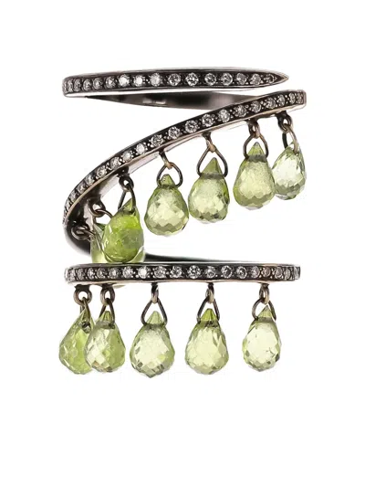 黑金钻石橄榄石吊饰环绕戒指