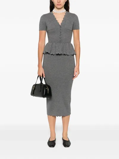 Self-portrait Scalloped Peplum Midi Dress In Gray