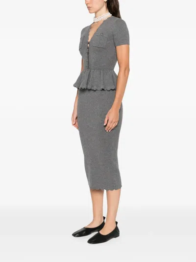 Self-portrait Scalloped Peplum Midi Dress In Gray