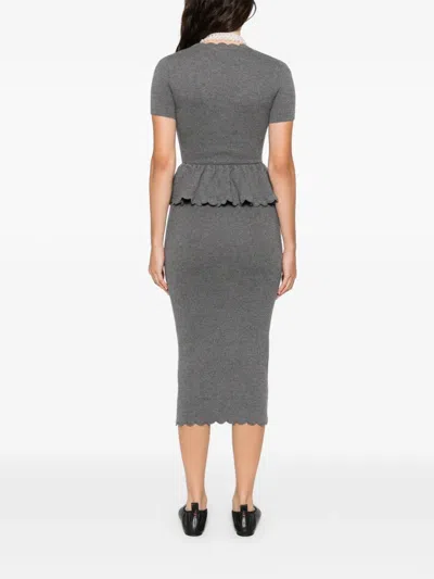 Self-portrait Scalloped Peplum Midi Dress In Gray
