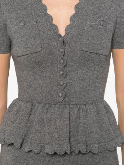 Self-portrait Scalloped Peplum Midi Dress In Gray