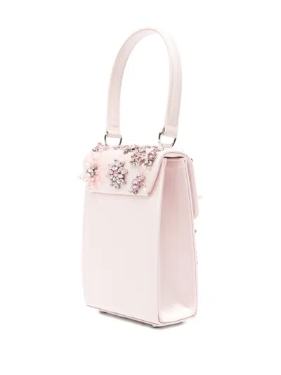 Self-portrait Floral-crystal Satin Mini Tote Bag In Pink