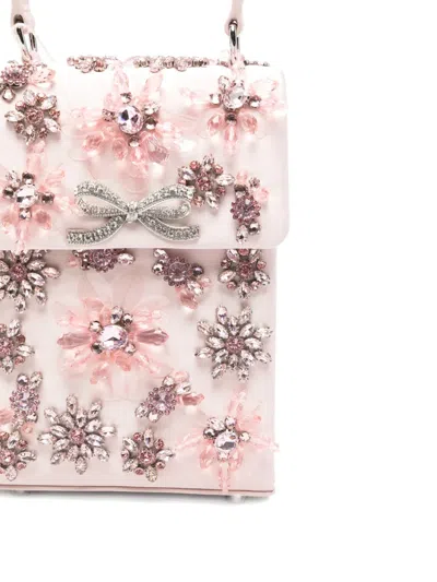 Self-portrait Floral-crystal Satin Mini Tote Bag In Pink
