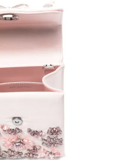 Self-portrait Floral-crystal Satin Mini Tote Bag In Pink