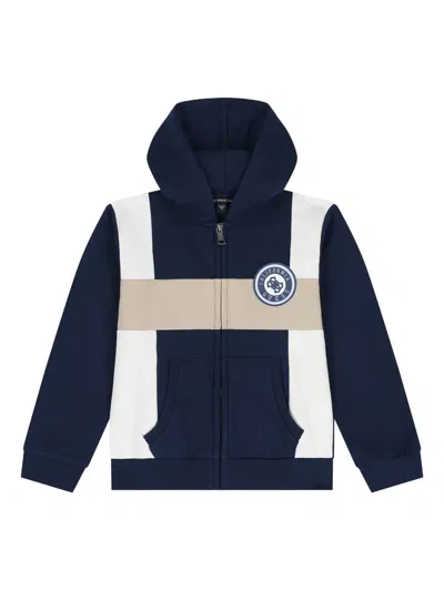 Guess Logo-patch Hooded Zip-up Hoodie In Multi