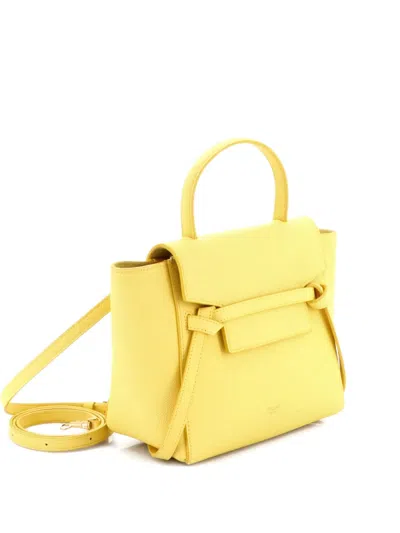 Pre-owned Celine Belt Bag Textured Leather Nano Shoulder Bag In Yellow