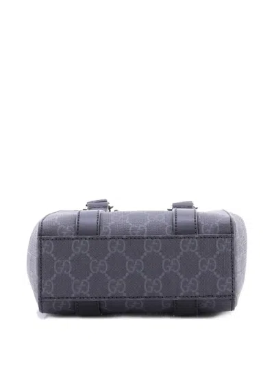 Pre-owned Gucci Convertible Web Open Gg Coated Canvas Mini Tote Bag In Black