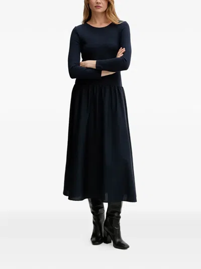 Gant Long-sleeve Gathered Midi Dress In Black