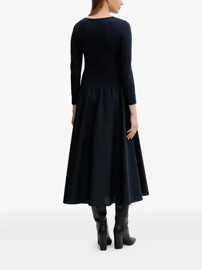 Gant Long-sleeve Gathered Midi Dress In Black