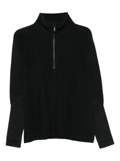 Issey Miyake Zip Pleated Top In Black