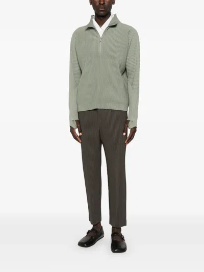 Issey Miyake Zip Plissé Top In Green