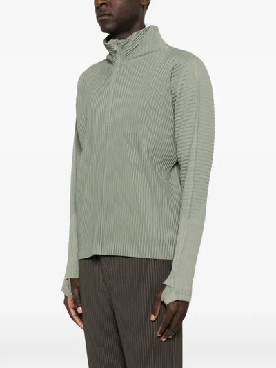 Issey Miyake Zip Plissé Top In Green