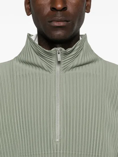 Issey Miyake Zip Plissé Top In Green