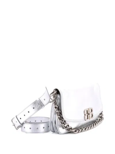 Pre-owned Balenciaga Bb Soft Flap Bag Leather Large Shoulder Bag In Silver