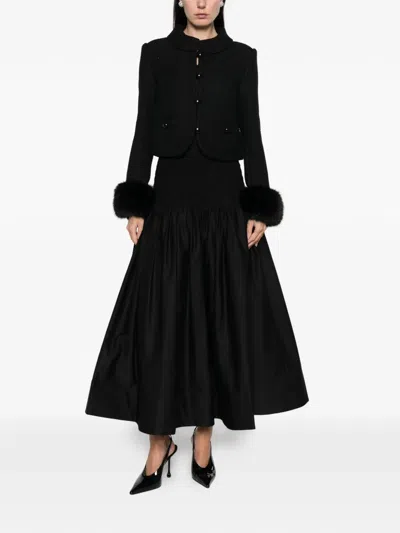 抽褶拼接超长半身裙