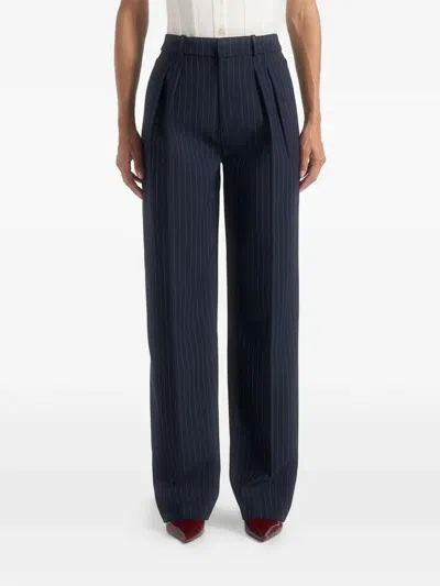 Manière De Voir Julie Pinstripe-print Pleated Tailored Trousers In Blue